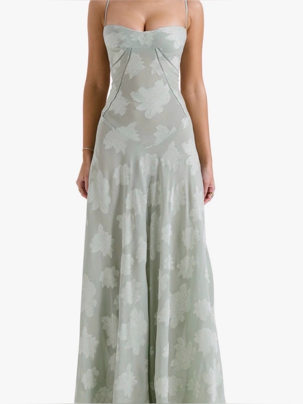 House of CB - Seren Pistachio Floral Lace Back Maxi Dress